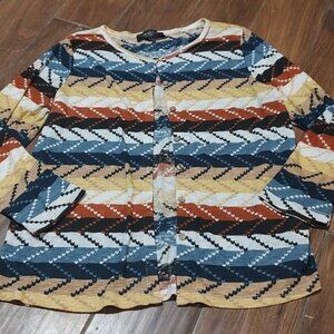 Gracila 3X fall cardigan orange yellow blue stripe